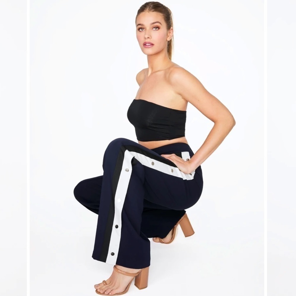 Hey You Navy High Waisted Relaxed Side Snap Trouser Size 0